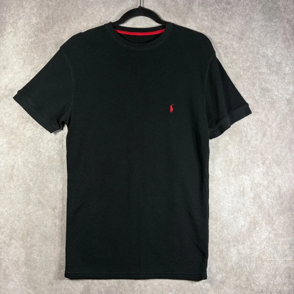 Polo Ralph Lauren Thermal Shirt Men S Black Pony Logo Waffle Knit Casual Preppy
